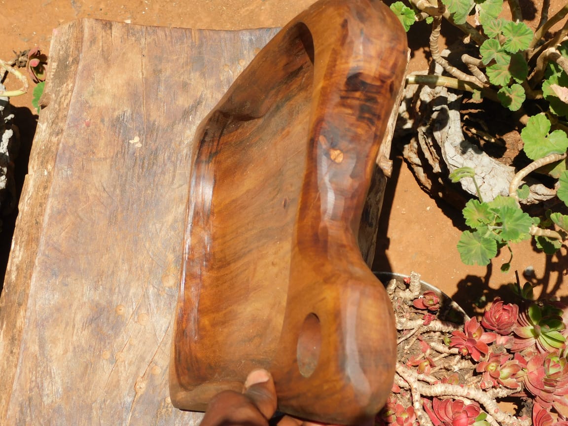 Artisan Hand-Carved African Avocado Wood Charcuterie Bowl