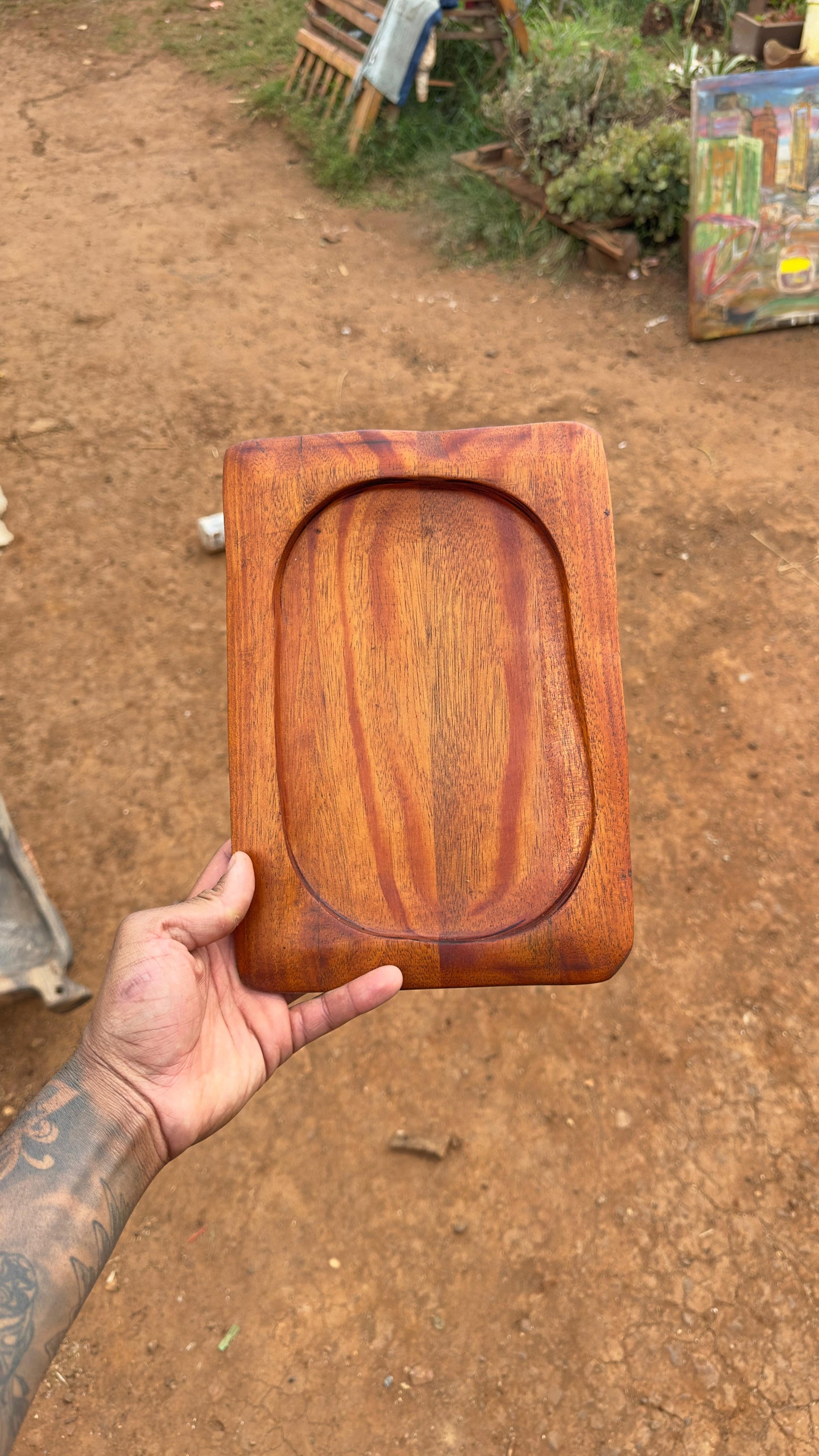 Hand-Carved Kenyan Mahogany plate