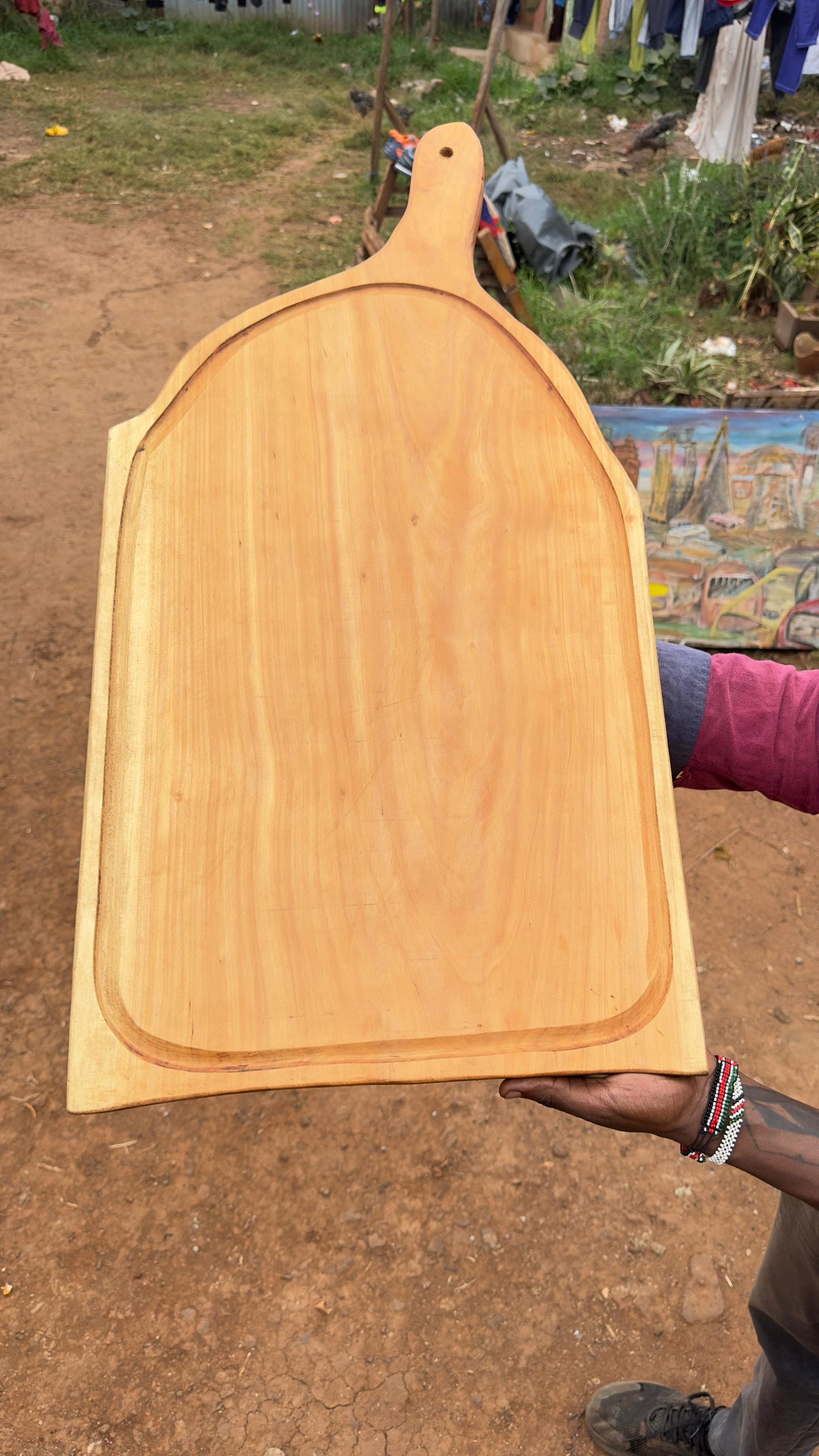 'Safari' African Cypress Single Block cutting board with groove