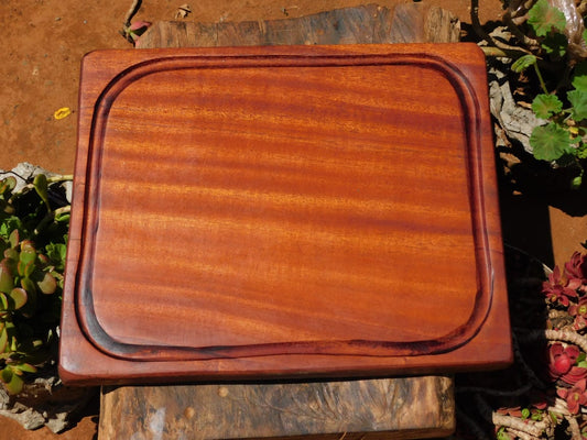 Artisan Single Block African Mahogany Cutting Board with Groove
