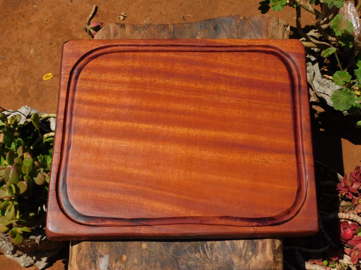 Artisan Single Block African Mahogany Cutting Board with Groove